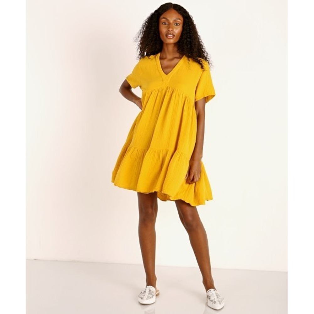 9seed EL MATADOR Mustard Yellow Cotton‎ Gauze Mini Dress Beach Cover Up Size 1 - Picture 8 of 8